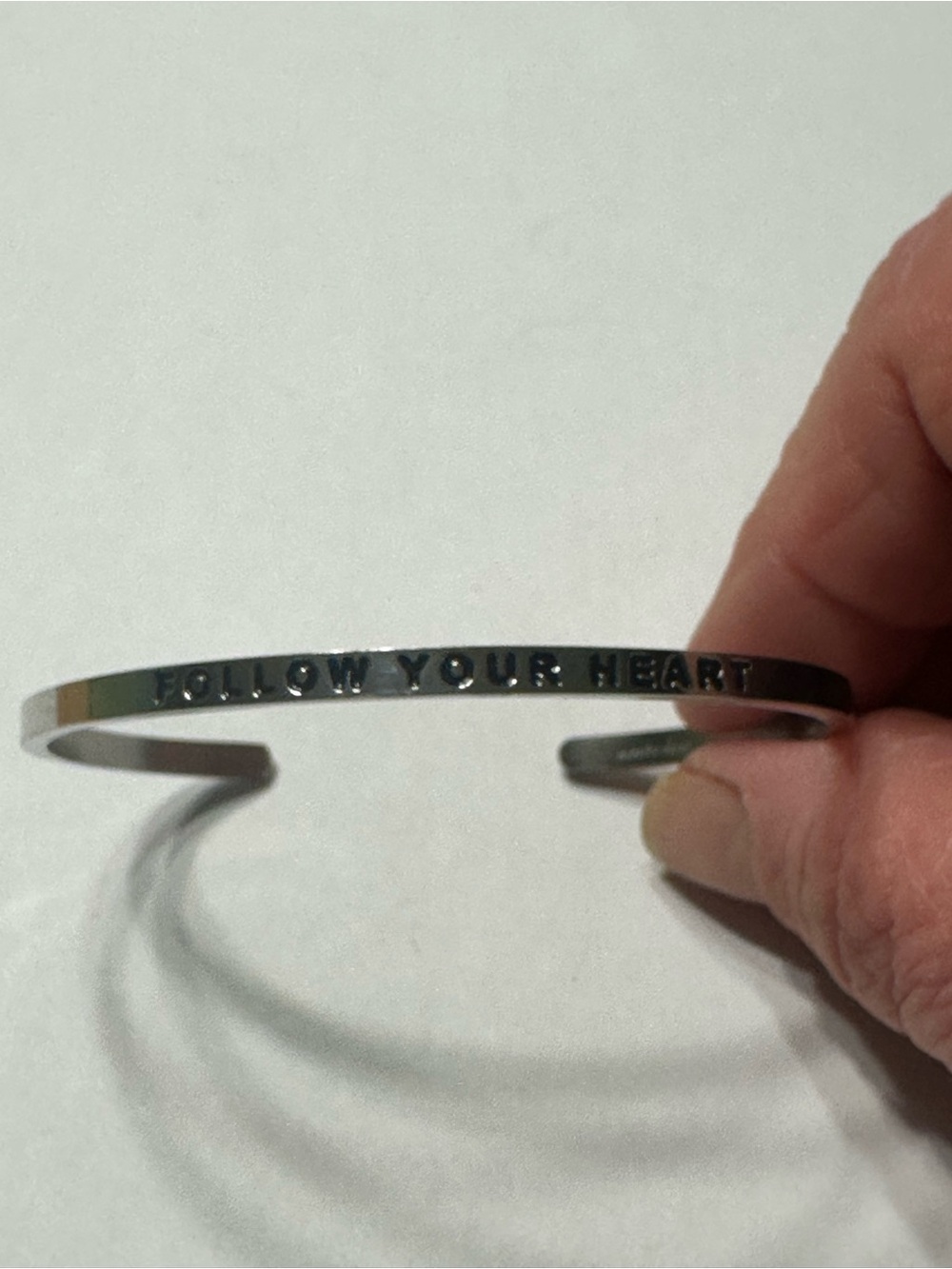 Silver-Tone 'Follow Your Heart' Mantraband Cuff Bracelet